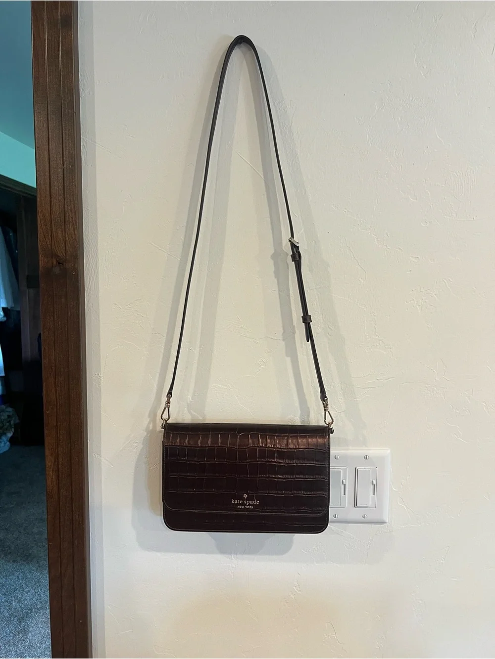 kate spade Brown Croc-Embossed Leather Crossbody with Adjustable Strap w/Wallet